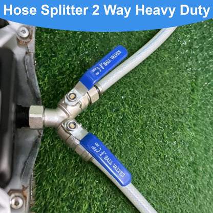 Garden Hose Splitter 2 Way, 304 Stainless Steel Heavy Duty Y Valve, Full Flow with Long Handle, Independent Shutoff Valves, Lead-Free 3/4" GHT Thread Outdoor Faucet Adapter