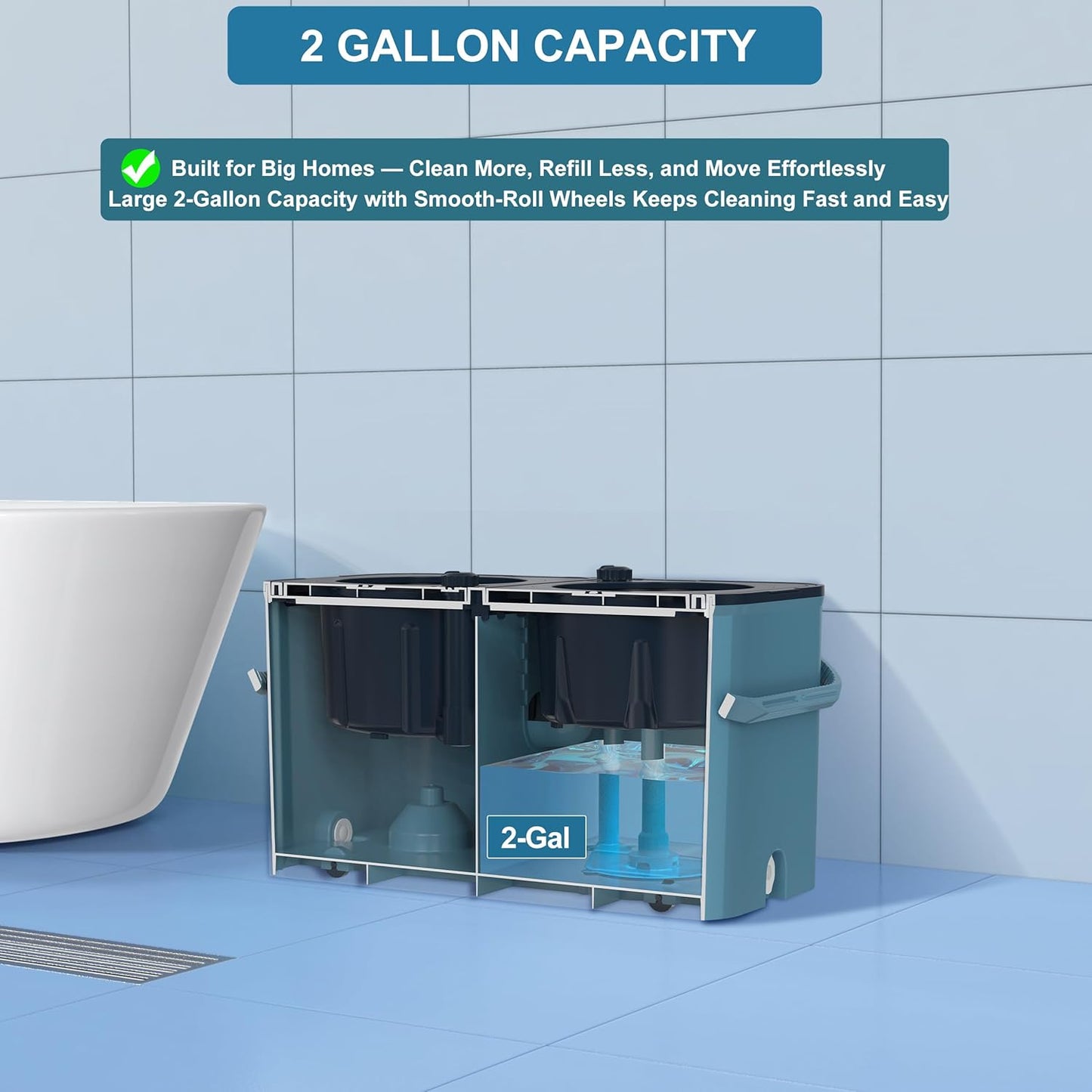 Spin Mop for Large Homes & Big Floor Cleaning, Clean & Dirty Water Separation Mop Bucket for Family & Pet Homes,4-Chamber System, Glide Wheels, Safe for Hardwood & Tile, Adjustable Handle, 6 Mop Heads