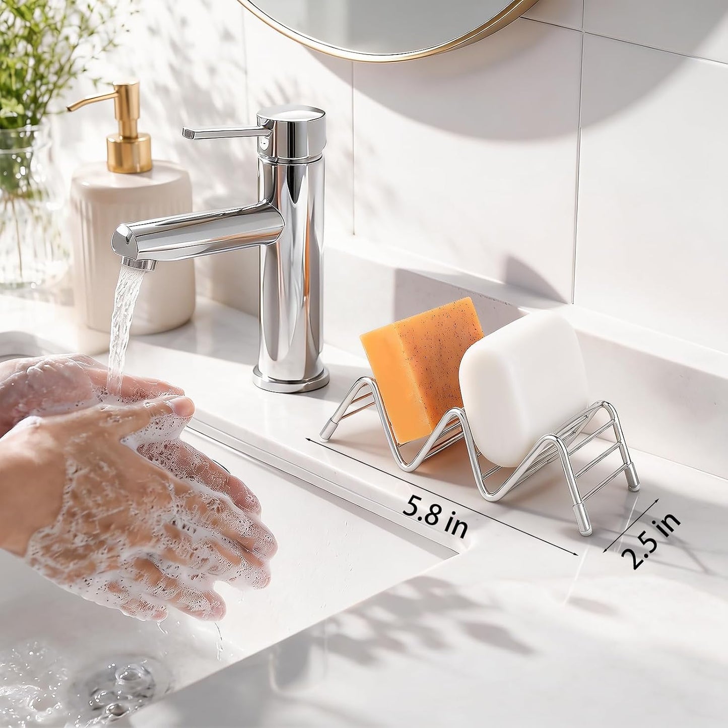 Stainless Steel Soap Dish Self Draining Bar Soap Holder, Silver | Reversible Design Fits 2-3 Bars, Rustproof, Easy to Clean, Space Saving, Non Slip, for Bathroom, Shower, Kitchen