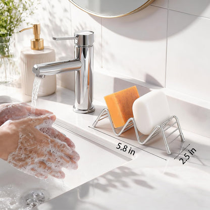 Stainless Steel Soap Dish Self Draining Bar Soap Holder, Silver | Reversible Design Fits 2-3 Bars, Rustproof, Easy to Clean, Space Saving, Non Slip, for Bathroom, Shower, Kitchen