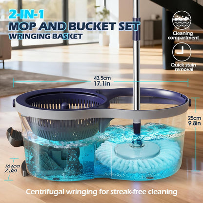 Spin Mop Bucket System,Masthome Pedal Spin Mop and Bucket with Wringer Set,EasyWring Microfiber Mop with 3 Mop Pads,360°Spinning Floor Cleaning System - Home & Office Suitable