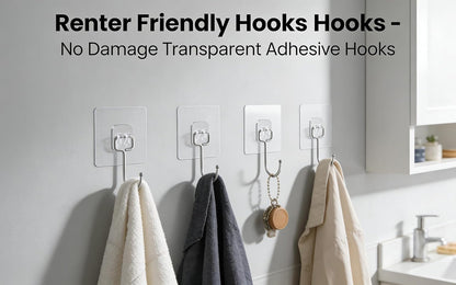 15-Pack Large Adhesive Hooks Heavy Duty 33 lbs - Transparent Waterproof Wall Hooks for Towels & Robes, No Damage
