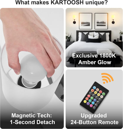 Battery Operated Wall Sconces Set of Two,Wireless Rechargeable Wall Light With Remote Control, Dimmable, Amber Light/Warm White/Natural White/Daylight/RGB, Timer,for Living Room,Bedroom,Entryway,Gold