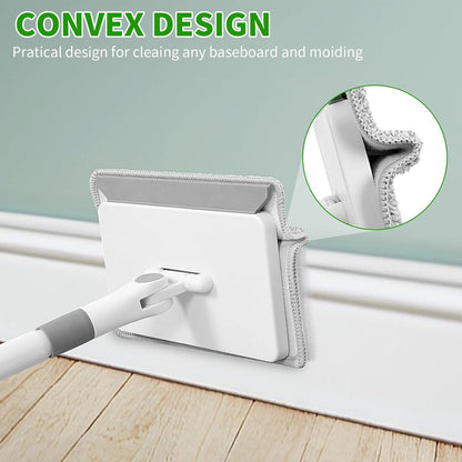 Baseboard Cleaner Tool with Handle, 3 in 1 Wall Cleaner Mop with Long Handle, 360° Rotatable Wall Mop with 4 Replacement Microfiber Chenille Pads for Wall Floor Baseboards Cleaning