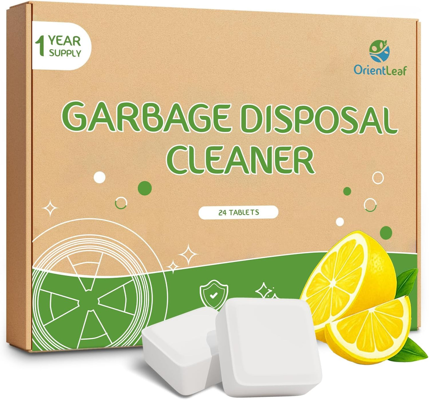ORIENTLEAF Garbage Disposal Cleaner and Deodorizer Tablets 20g 1 Year Supply Sink Cleaner, Prevents Odors, Natural Kitchen Drain Cleaning Care 12 Pack