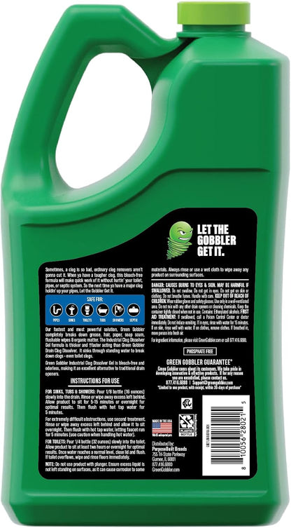 Green Gobbler Industrial Strength Grease and Hair Drain Clog Remover | Drain Cleaner Gel | Safe for Pipes, Toilets, Sinks, Tubs, Drains & Septic Systems | 1 Gallon
