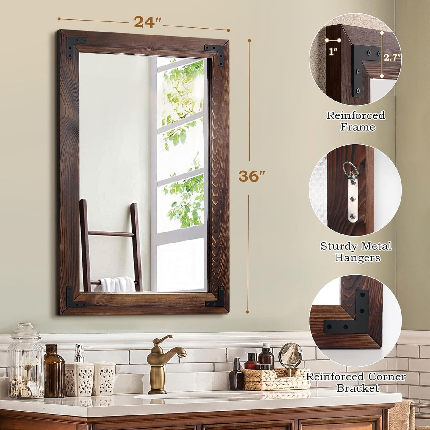 55"x22" Full Length Mirror with Wooden Frame，Natural Wooden Standing Mirror, Solid Wood Frame, Hanging or Leaning Wall-Mounted, Suit for Farmhouse, Living Room, Bedroom (Light Brown)