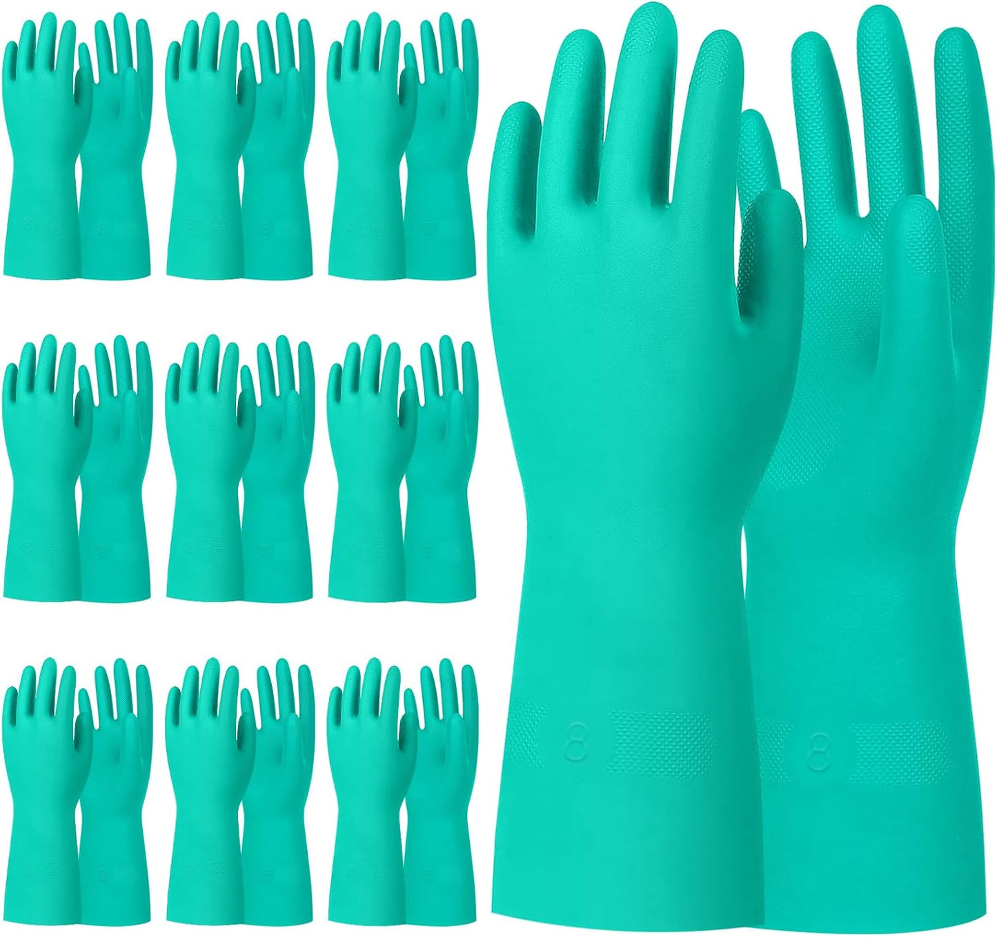 Beieverluck 10 Pairs Chemical Resistant Gloves, Reusable Heavy Duty Rubber Work Gloves, 12.6" Long Nitrile Gloves for Acid Alkali Oil Protection and Industrial Use Household, Large