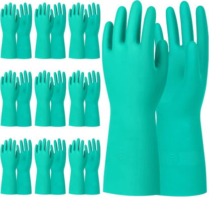 Beieverluck 10 Pairs Chemical Resistant Gloves, Reusable Heavy Duty Rubber Work Gloves, 12.6" Long Nitrile Gloves for Acid Alkali Oil Protection and Industrial Use Household, Large