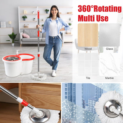 Spin Mop and Bucket with Wringer Set, 360° Spinning Mop Bucket System with 3 Microfiber Mop Replacement Heads and 50" Stainless Steel Adjustable Handle for Floor Cleaning