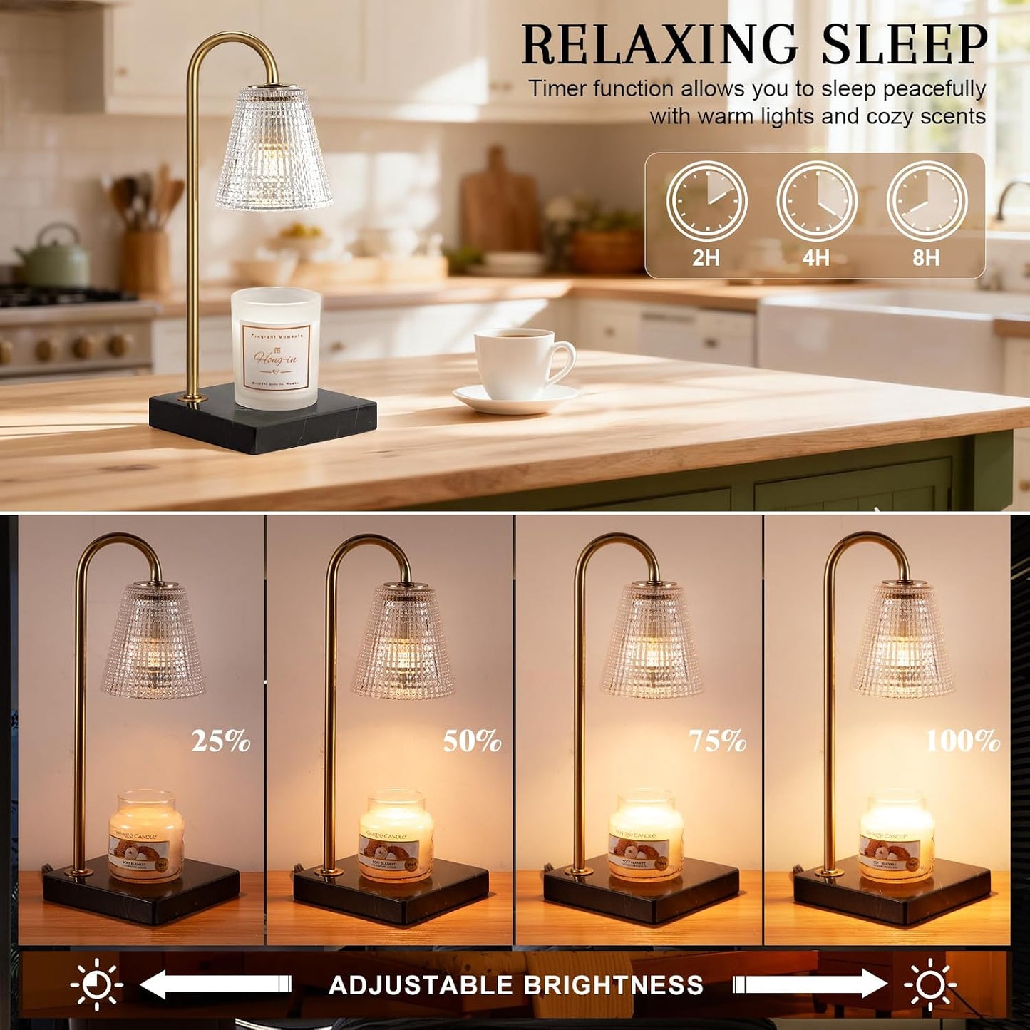 Hong-in Candle Warmer Lamp with Timer-Dimmable Adjustable Height Candle Lamp Warmer, Birthday Gifts for Women Mom Her, Housewarming Office Home Decor,Wax Warmer for Scented Wax Jar Candles