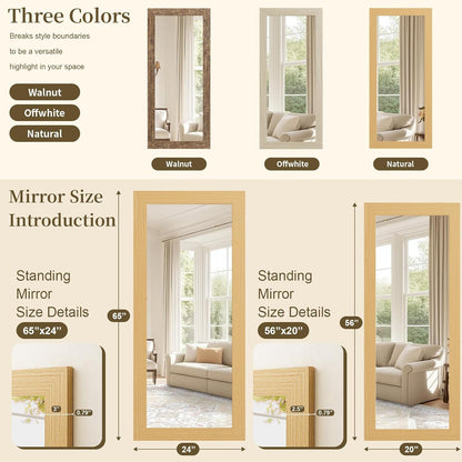 Syndra Modern Full Length Mirror Wood Frame, 65x24'' Large Floor Mirror with HD Tempered Glass & Wall Mount, Rectangular Standing Mirror for Bedroom, Living Room, Entryway, Farmhouse(Grey White Oak)