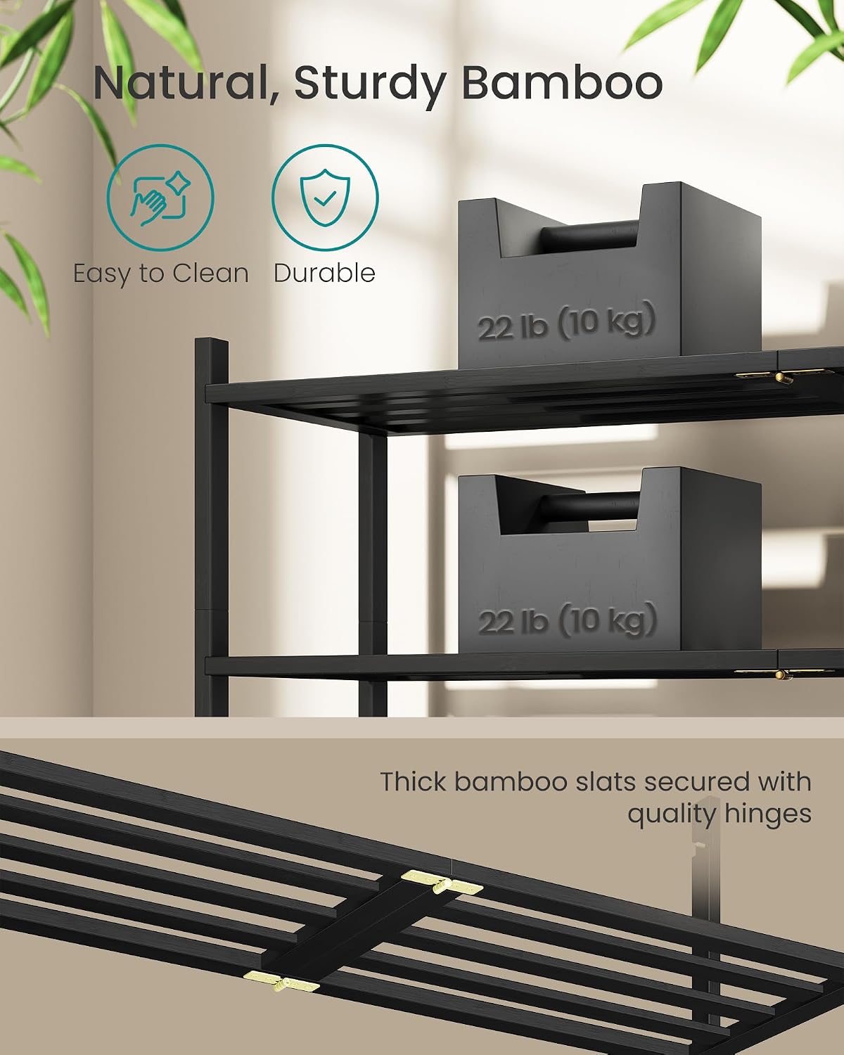SONGMICS Bamboo Shoe Rack for Closet, Stackable Shoe Oragnizer with Modular Structure, Space-Saving Free Standing Shelf for Entryway Bedroom, 2-Tier, Holds 9-12 Pairs, Natural Color ULBS052YL01