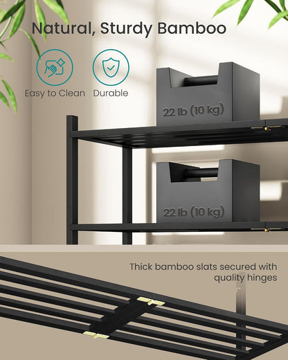 SONGMICS Bamboo Shoe Rack for Closet, Stackable Shoe Oragnizer with Modular Structure, Space-Saving Free Standing Shelf for Entryway Bedroom, 2-Tier, Holds 9-12 Pairs, Natural Color ULBS052YL01