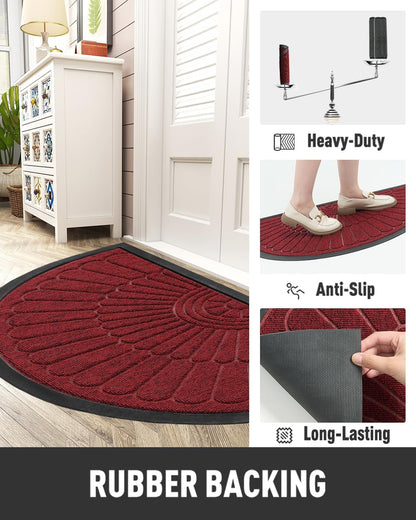 tchdio Door Mat Outdoor Indoor Entrance Doormat-Semicircular Durable Rubber Non Slip Front Door Mat for Outside Inside Entry Entryway Dirt Trapper WelcomeMat for Muddy Paws and Shoes-Black 17”x30”