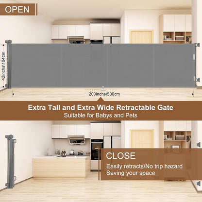 Miumoon 71 inch Retractable Baby Gates 42 inch Tall, Retractable Gate with Reinforced Strip Design to Prevent Crawling Through, 6 FT Retractable Dog Gate for Stairs, Doorways, Hallways, Indoor/Outdoor