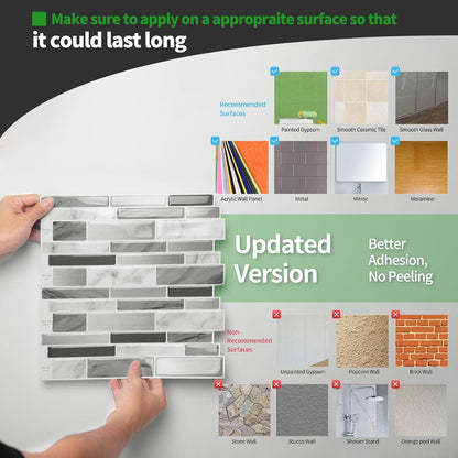 LONGKING Self-Adhesive Kitchen Backsplash, Marble Look Decorative Tiles (10 Tiles)