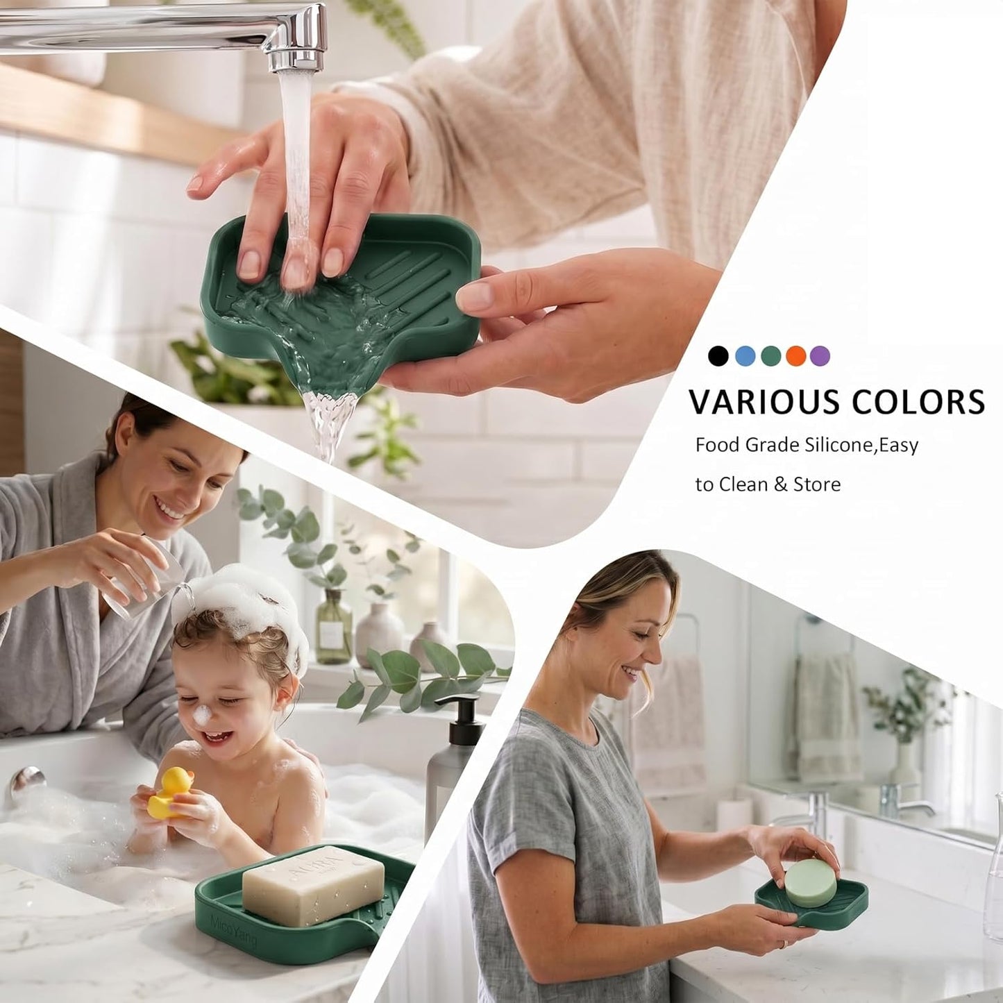 MicoYang Silicone Bathroom Soap Dishes with Drain Spout-Bathroom and Kitchen Sink Organizer,Sponge Holder,Dish Soap Tray,Perfect for Dispenser,Scrubber,Bottle,Cup on Sink or Counter-Coffee 4.9"×3.2"