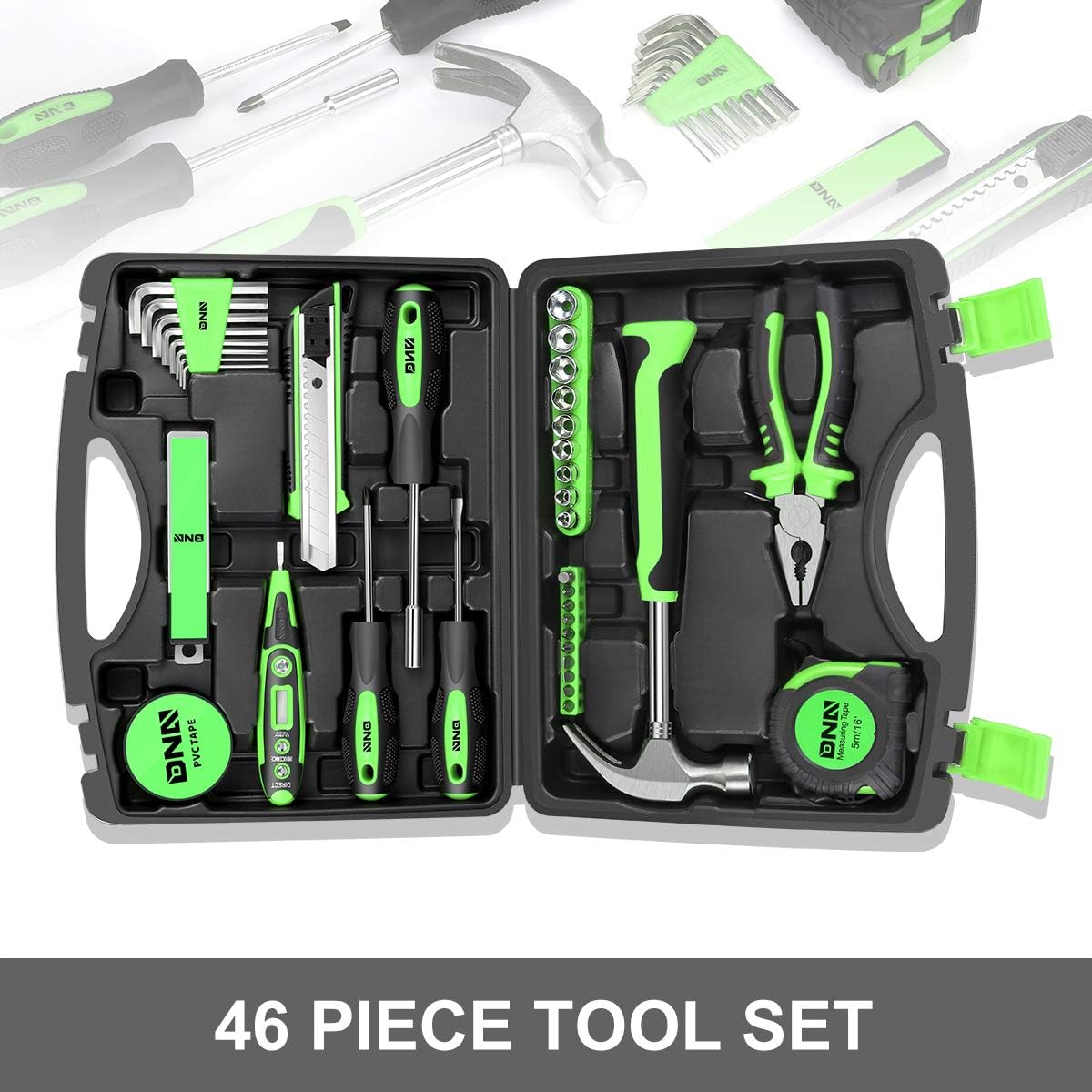 DNA MOTORING Red 46 PCs Home Tool Set Electonic Repair Precision Screwdriver Voltage Tester Hammer Plier DIY Kit (TOOLS-00011)