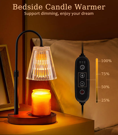 Candle Warmer Lamp with Timer - Electric Candles Wax Warmers Glass Lamps for Jar Candles Burner Adjustable Height and Dimmable Light Modern No Flame Scented Candle Warming Lantern, Amber