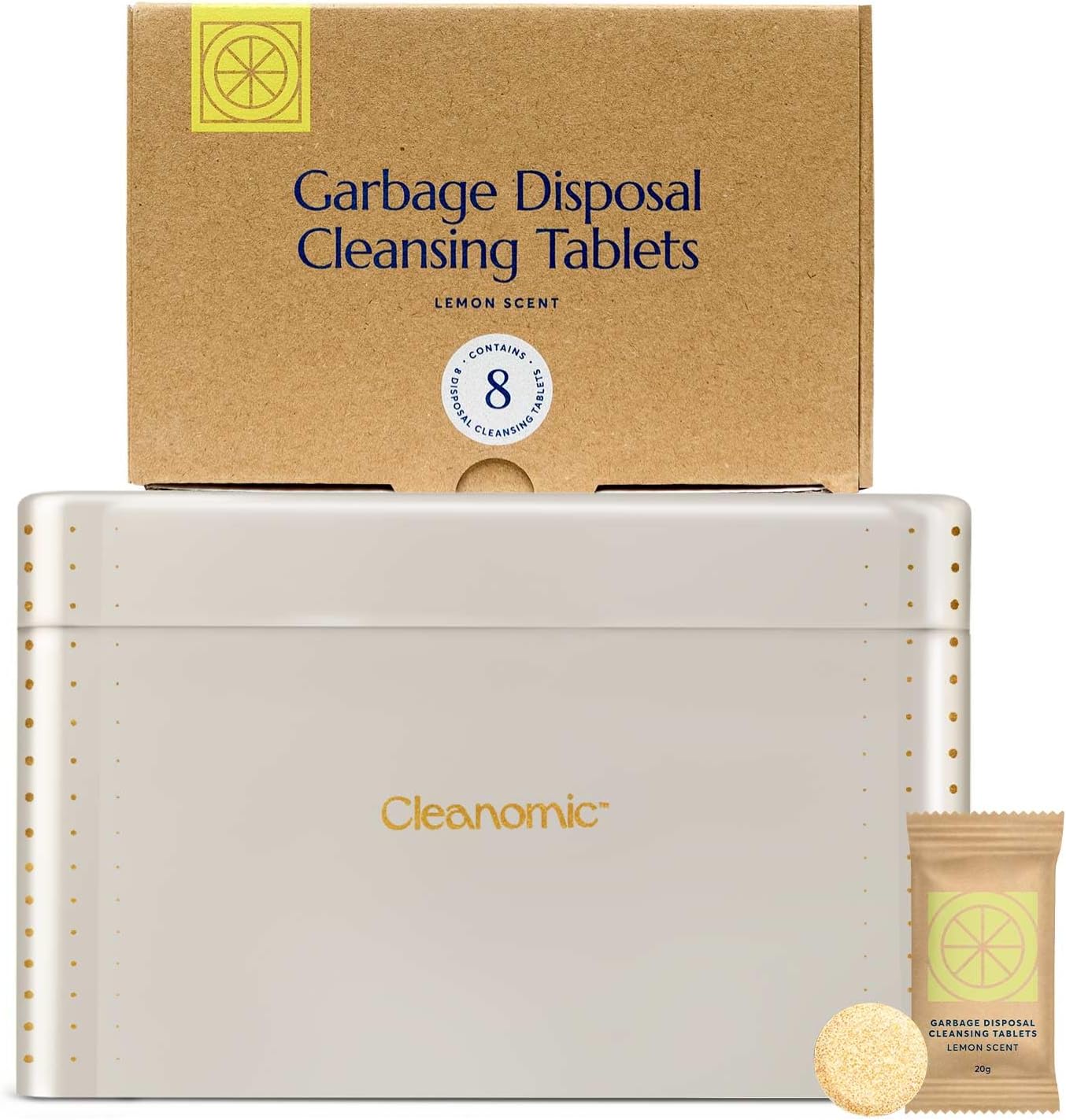 CLEANOMIC - Garbage Disposal Cleansing Tablets (8 Pack) - Foaming Garbage Disposal Cleaner and Deodorizer, Household Garbage Disposal Cleaners, Sink Cleaner and Deodorizer, Kitchen Drain Cleaner