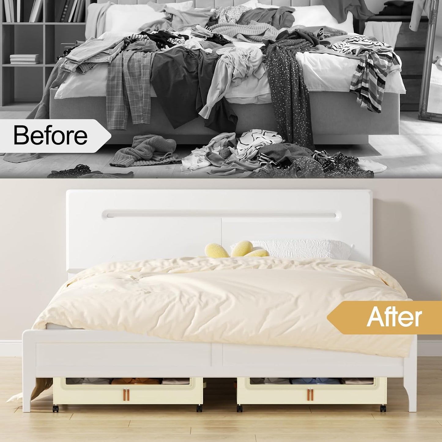 Yecaye Under Bed Storage with Wheels, 2 Pack Under the Bed Storage Containers with Lids & Label, XXL 60L Rolling Underbed Storage Drawers for Clothes, Blankets, Shoes, Black