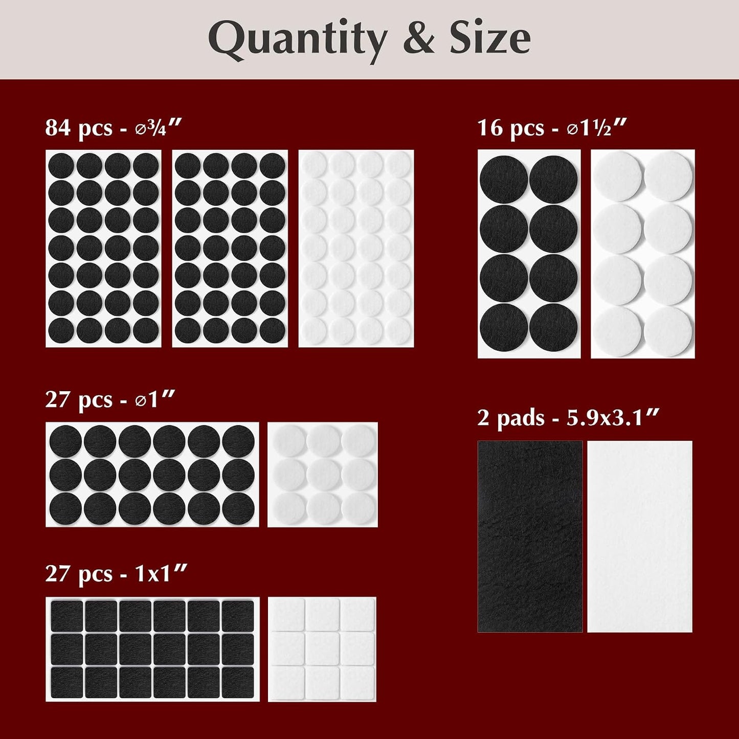 Felt Furniture Pads - Chair Leg Floor Protectors for Hardwood Floors - Felt Pads for Furniture - Furniture Sliders - Furniture Legs - 156 pcs - Black