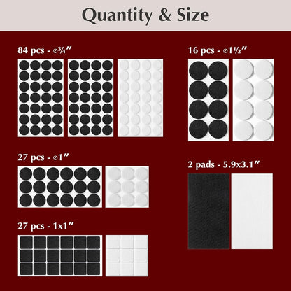 Felt Furniture Pads - Chair Leg Floor Protectors for Hardwood Floors - Felt Pads for Furniture - Furniture Sliders - Furniture Legs - 156 pcs - Black