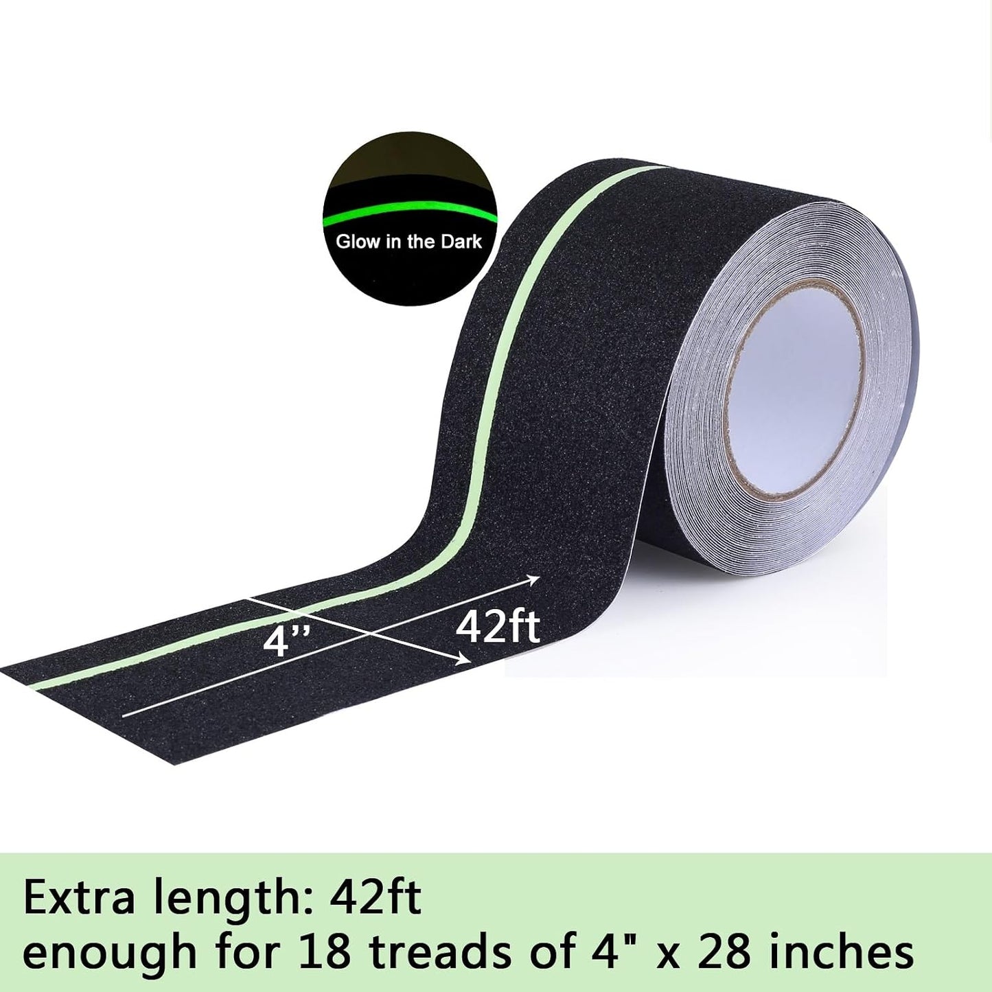 Anti Slip Tape, 4 Inch x 42 Ft Grip Tape for Stairs Outdoor/Indoor, Waterproof Non Skid Roll for Stair Treads Non Slip, High Traction Friction Abrasive Adhesive Stair Steps - Black