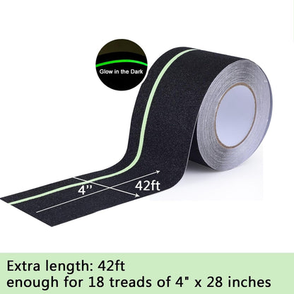 Anti Slip Tape, 4 Inch x 42 Ft Grip Tape for Stairs Outdoor/Indoor, Waterproof Non Skid Roll for Stair Treads Non Slip, High Traction Friction Abrasive Adhesive Stair Steps - Black