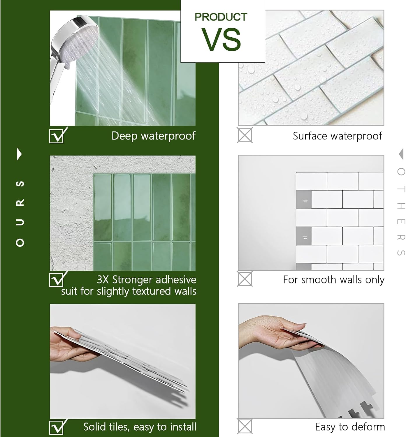 STICKGOO 10-Sheet Peel and Stick Backsplash Tile, Self Adhesive Vinyl Wall Tiles, Stick on Backsplash for Kitchen and Bathroom(Thicker Design)