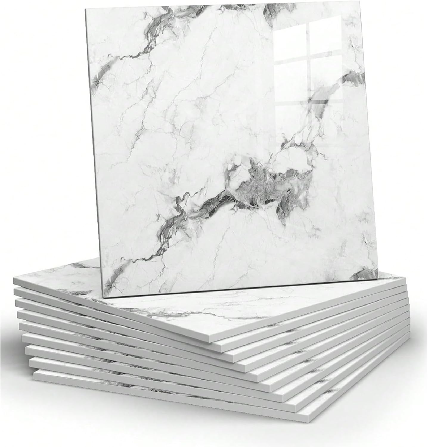 Chejiaye 10pcs Marble Peel and Stick Backsplash Waterproof Washroom Wall Panels, Peel and Stick Tile, PVC Foam Wall Panels for Kitchen,Bathroom,Living Room,Blue and Gold(Not Real Tile,11.8" x 11.8")