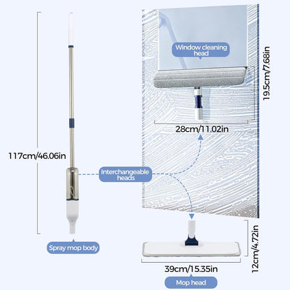 All-in-One Spray Window Squeegee and Floor Mop, 50" Long Handle Spray Squeegee for Window Cleaning, Professional Squeegee with Sprayer for Glass and Window Cleaning