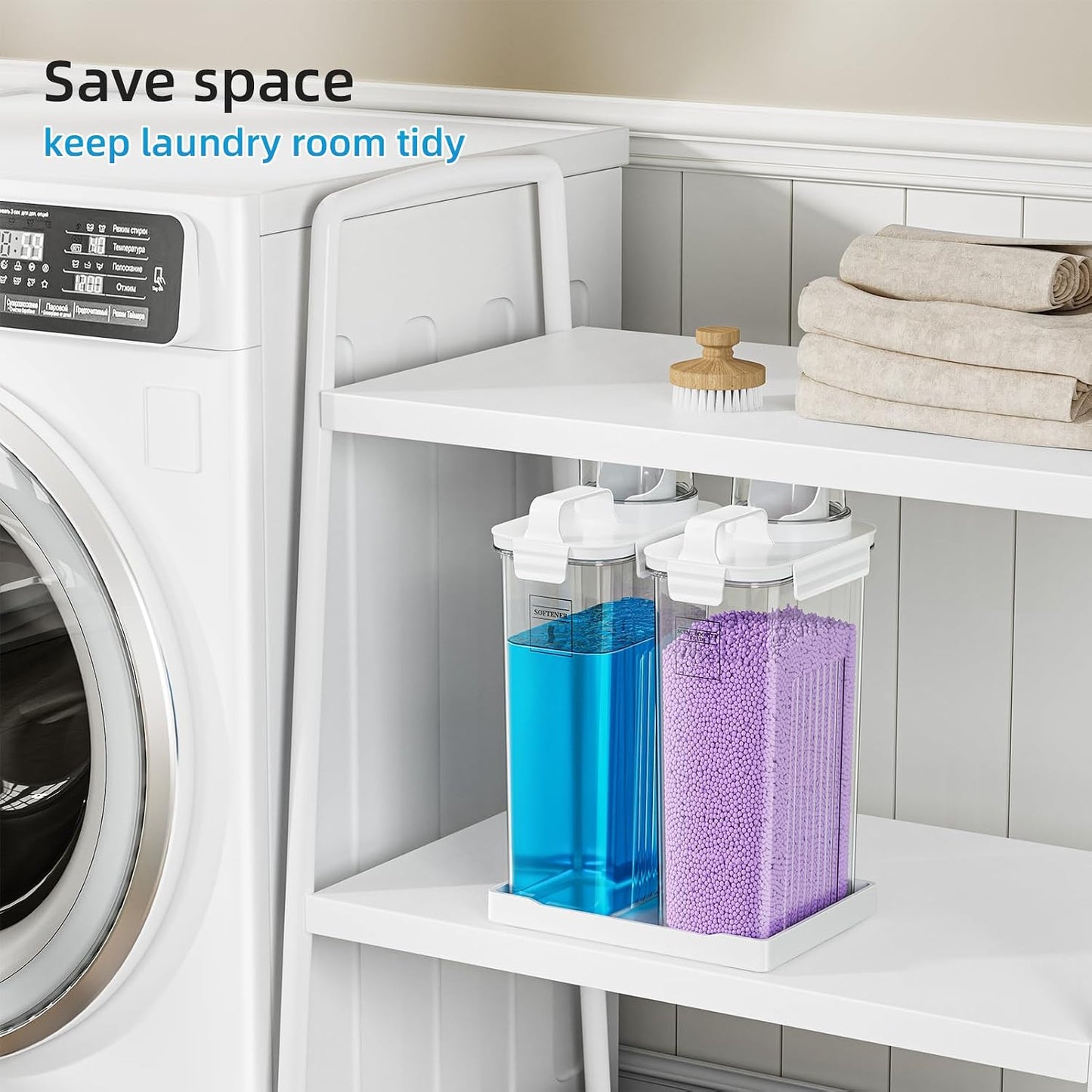 Laundry Detergent Dispenser for Laundry Room,94oz Fabric Softener Dispenser,Liquid Laundry Detergent Container,Laundry Detergent Organizer for Laundry Room Organization with 6 Labels,2 Pack