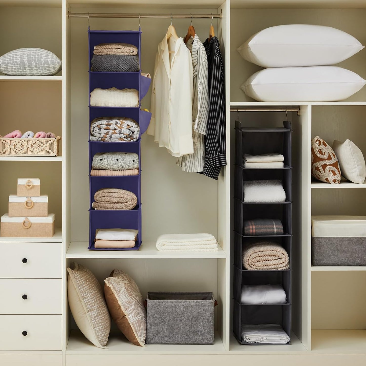 YOUDENOVA Hanging Closet Organizer, 6-Shelf Closet Hanging Storage Shelves, 2 Packs, Grey