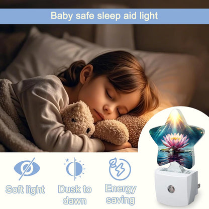 Lavender Butterfly Nightlight,Summer Flowers Star Night Lights Plug into Wall Decorations for Bedroom Bathroom,Dusk to Dawn Sensor Kitchen Hallway Stairs Energy Efficient Desk Lamp