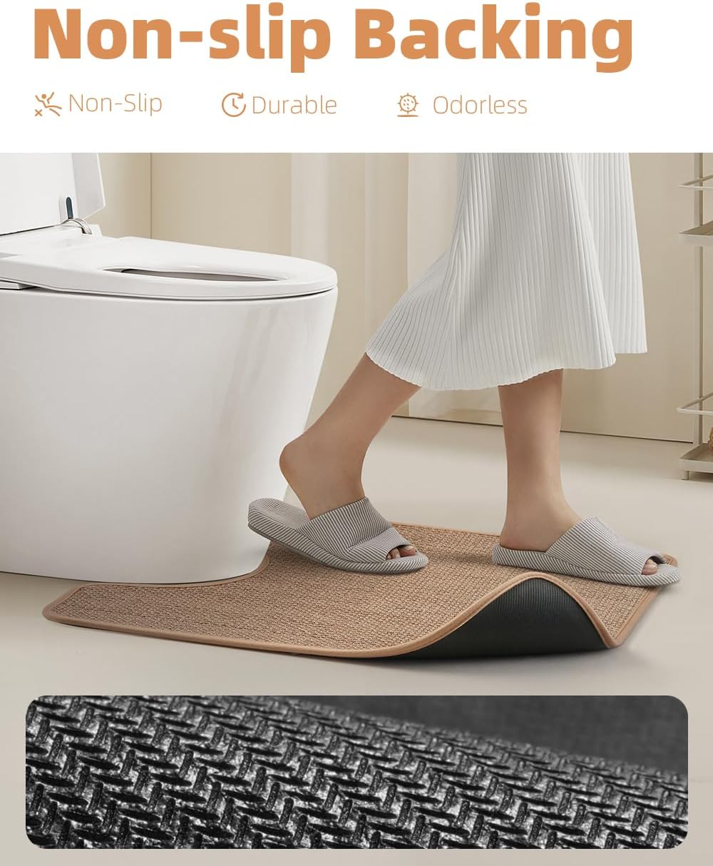 PADOOR Non-Slip Bath Mat With Rubber-Backing, Braided Absorbent Machine Washable Thin Rug for Bathroom Floor, Quick Dry, Fits Under Door, 17''x24'' Beige