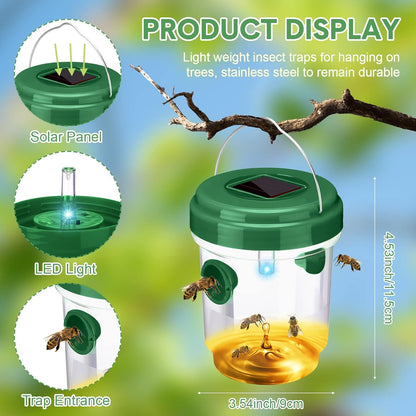 Wasp Trap Solar Powered Bee Trap Reusable Fly Traps Outdoor Hanging Wasp Killer with UV LED Light Flying Insects Bee Killer for Indoor Outside Patio Garden Home (6, Yellow)