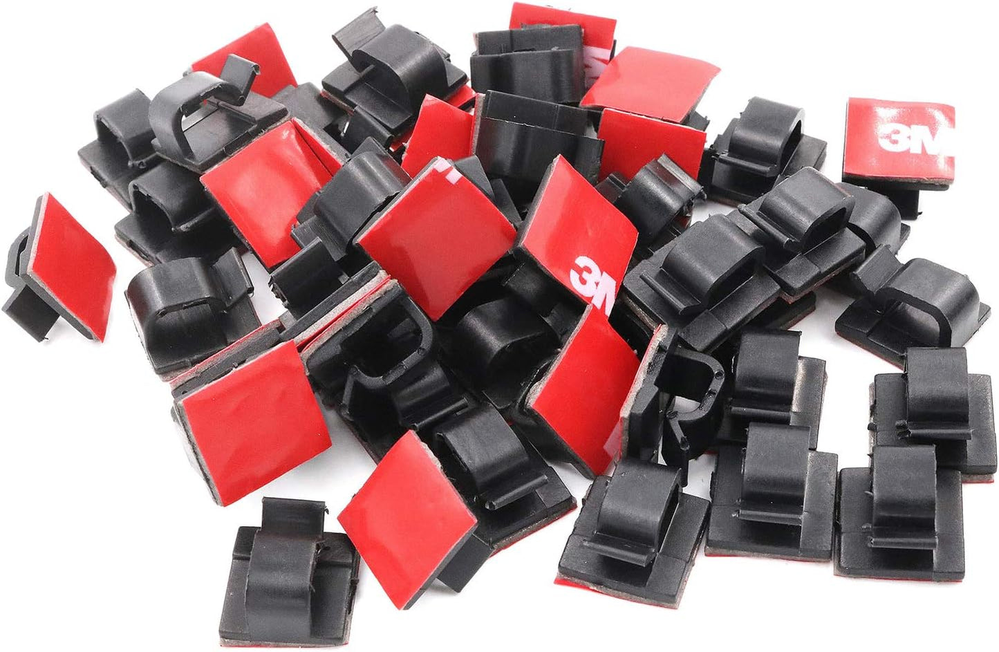 Cable Clips 3M Adhesive, Multipurpose Wire Clamps for Cable Management and Cable Runs - 50 Pack Black Bundled with 10 Reusable Cable Ties