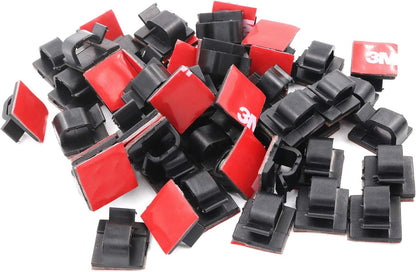Cable Clips 3M Adhesive, Multipurpose Wire Clamps for Cable Management and Cable Runs - 50 Pack Black Bundled with 10 Reusable Cable Ties