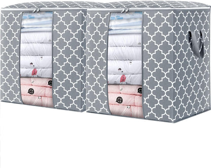 WISELIFE Storage Bags 3 Pack/100L Large Blanket Clothes Organization and Storage Containers for Comforters,Bedding, Foldable Organizer with Reinforced Handle, Clear Window, Sturdy Zippers,Gray
