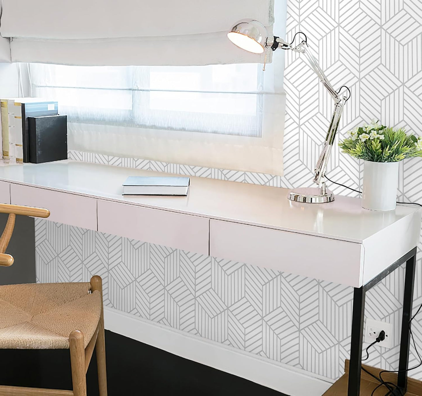 CiCiwind Wallpaper Peel and Stick Modern White and Gold Contact Paper Peel and Stick Geometric Removable Self Adhesive Wall Paper for Bedroom Renter Friendly Papel Tapiz para Pared 15.7"x118"