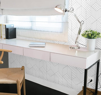 CiCiwind Wallpaper Peel and Stick Modern White and Gold Contact Paper Peel and Stick Geometric Removable Self Adhesive Wall Paper for Bedroom Renter Friendly Papel Tapiz para Pared 15.7"x118"