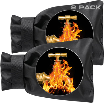 Outdoor Faucet Covers for Winter Freeze Protection - 2 Pack, Thickened Insulated Pipe Covers for Outside, Yard Maintenance Must Haves Waterproof Spigot Covers, 7.7" H x 5.9" W, Black（Reflective