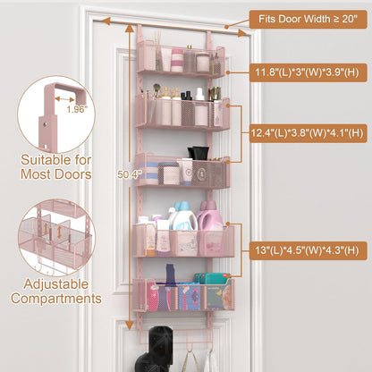 VyGrow Over The Door Organizer, Metal Door Organizer Hanging with 5 Adjustable Baskets and Coat Hook, Behind The Door Storage for Bedroom Closet Bathroom Pantry Cabinet Kitchen, Black
