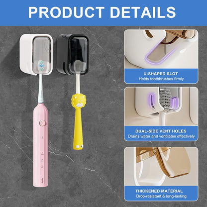 6 PCS Toothbrush Holders Wall Mounted with Cover, Upgrade Single Slot Tooth Brush Holder for Bathroom, Self Adhesive Toothbrush Dispenser Storage Organizer for Shower, Family and Travel