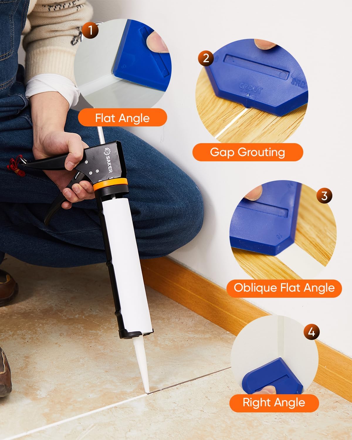 Saker Caulk Gun Kit, Manual Caulking Gun with 11-in-1 Caulking Tool Set, Silicone Sealant Finishing Tools, Grout Scrapers & Shapers with Masking Tape for Bathroom, Kitchen, Window & Home Repair