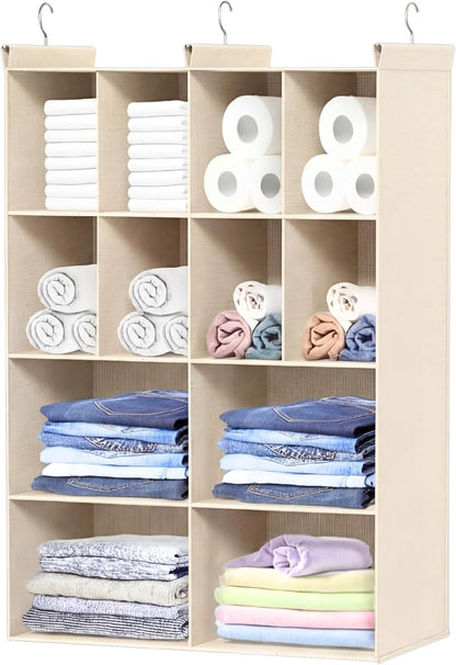 Ofiray-home 6 Tier Hanging Closet Organizer, 16 Compartments Sweater Organizer for Closet with 3 Sturdy Hooks, Closet Organizers and Storage, Wardrobe, Rv, Garment Rack, Grey