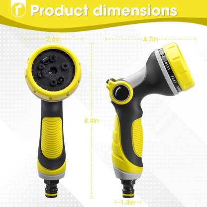 Garden Hose Nozzle,Hose Spray Nozzle with Adjustable 10 Watering Patterns,Slip Resistant High Pressure Water Hose Nozzle Sprayer for Plants & Lawns Watering,Car Washing and Pet Showering