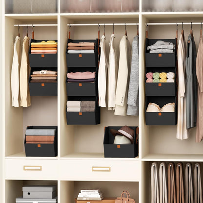 Homsorout Hanging Closet Organizer 4 Tier - Clothes Hanging Shelves, Space-Saving Closet System, Fabric Storage Bins Bedroom Organization, Collapsible Baskets for Home, Dorm, Rv, Beige
